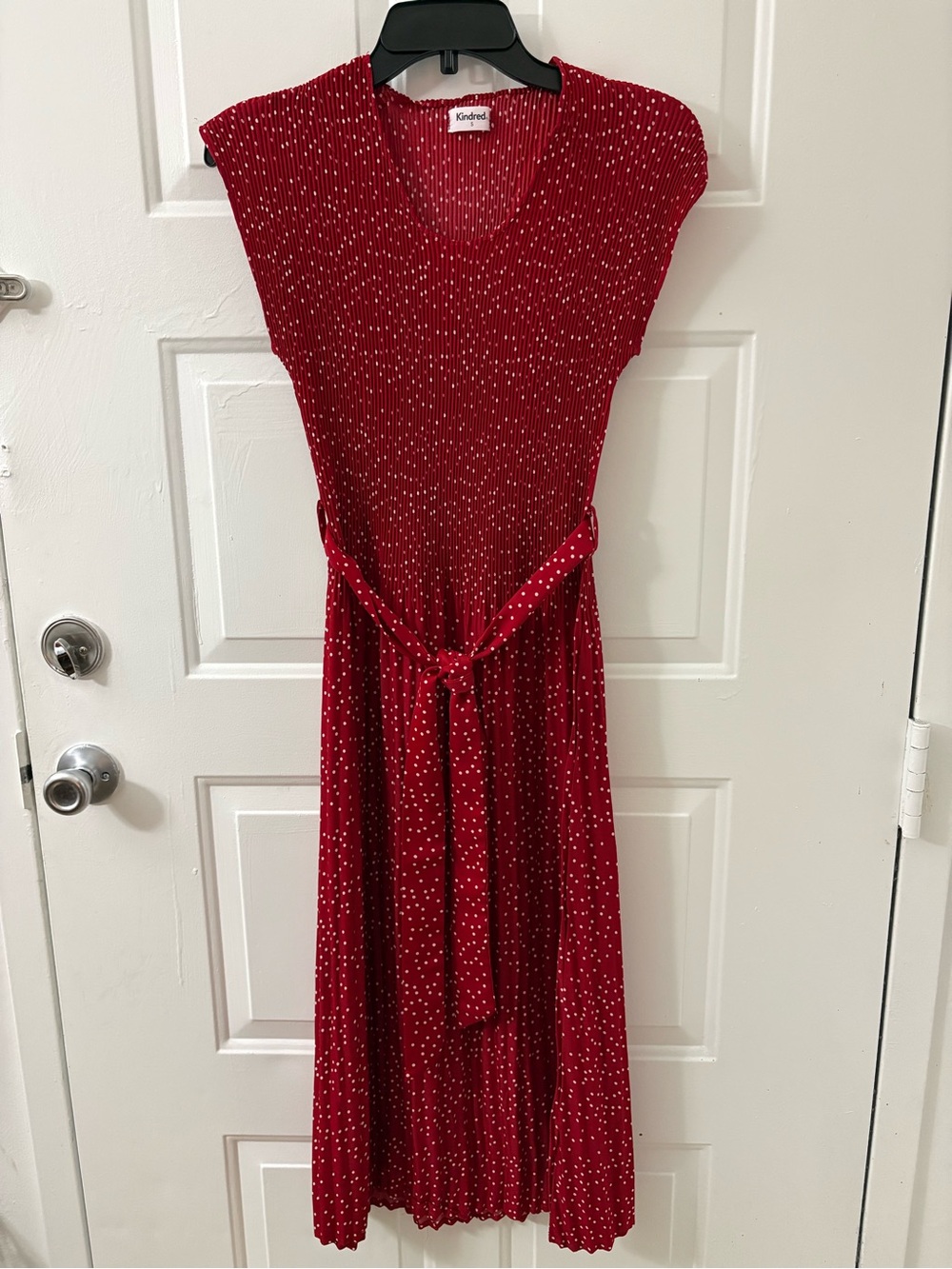Kindred NYC Red Polka Midi Dress with Tie Waist